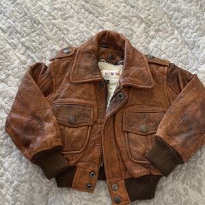 Vintage Marc Ariane Boys Brown Leather Bomber Jacket